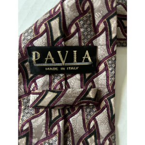 Pavia Mens Neck Tie Silk Red Gold Blue Geometric Pattern Italy